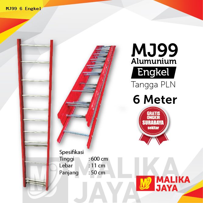 Tangga Tangga PLN Alumunium Merk MJ99 Ukuran 6 Meter Sigle / Engkel